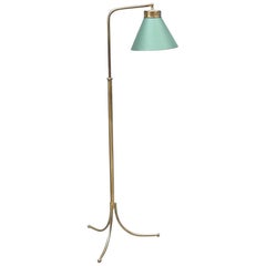 Josef Frank Floor Lamp/Light, Brass with Green Fabric Shade