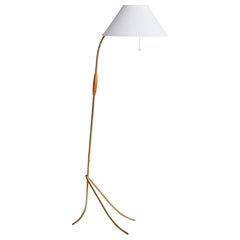 Stehlampe von Josef Frank, Messing, Holz, Stoff, Österreich, 1950er Jahre