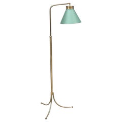 Josef Frank Floor Lamp/Light, Brass with Green Fabric Shade