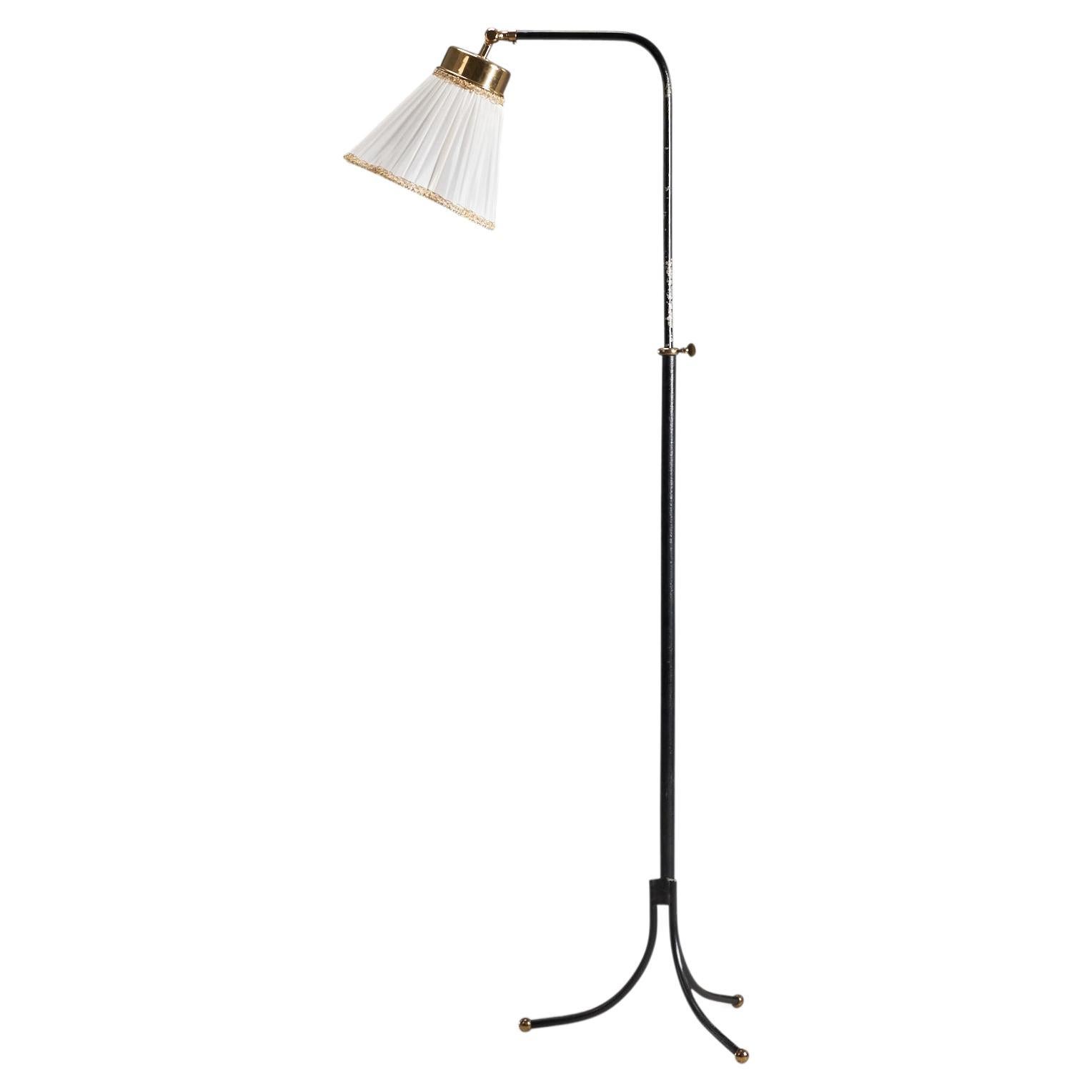 Josef Frank, Floor Lamp, Metal, Brass, Fabric, Sweden, 1940s For Sale