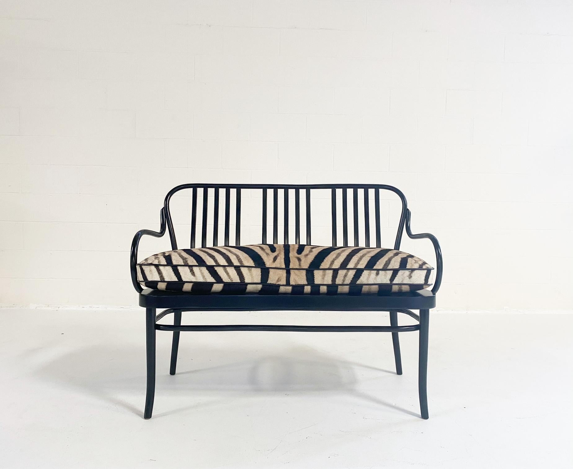 Mid-20th Century Josef Frank for Thonet Bentwood Bench with Zebra Hide Cushion