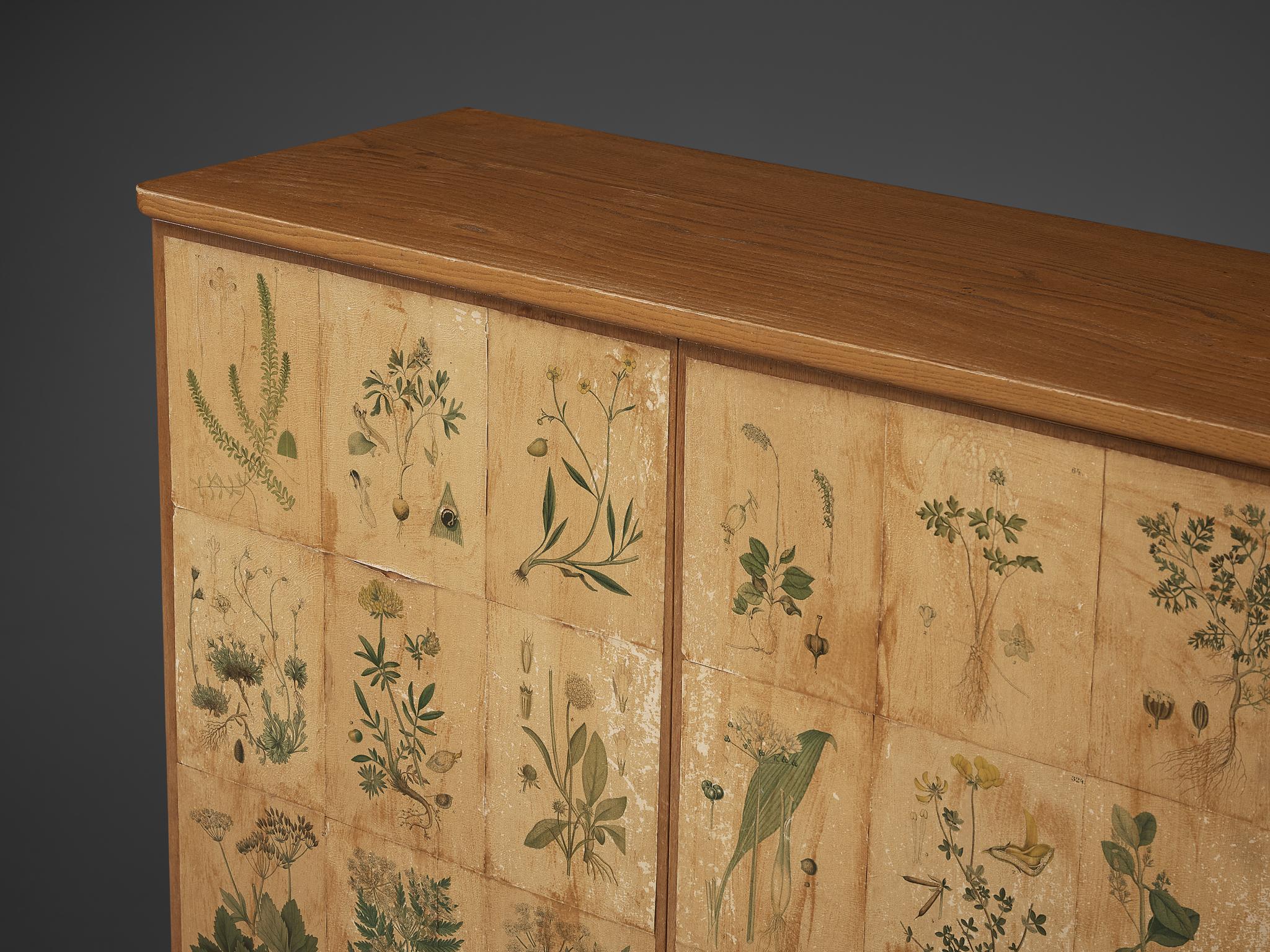 Josef Frank Inspired ‘Flora’ Cabinet in Ash and Paper with Plant Motifs 1