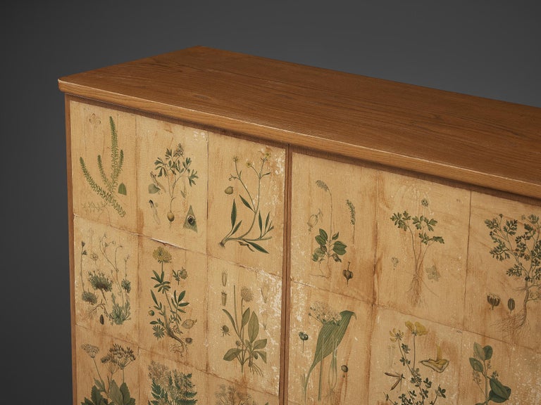 Josef Frank Inspired ‘Flora’ Cabinet in Ash and Paper with Plant Motifs 4