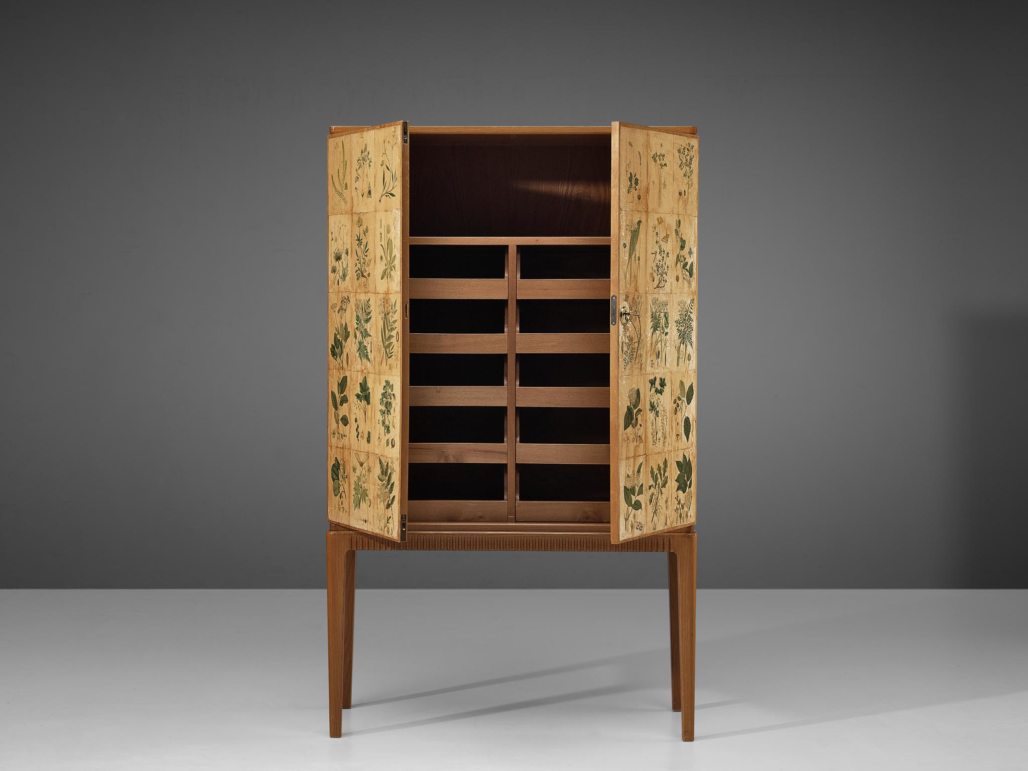 Josef Frank Inspired ‘Flora’ Cabinet in Ash and Paper with Plant Motifs 2