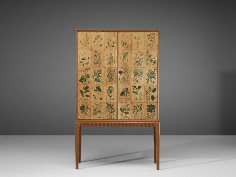 Scandinavian Josef Frank Inspired ‘Flora’ Cabinet in Ash and Paper with Plant Motifs