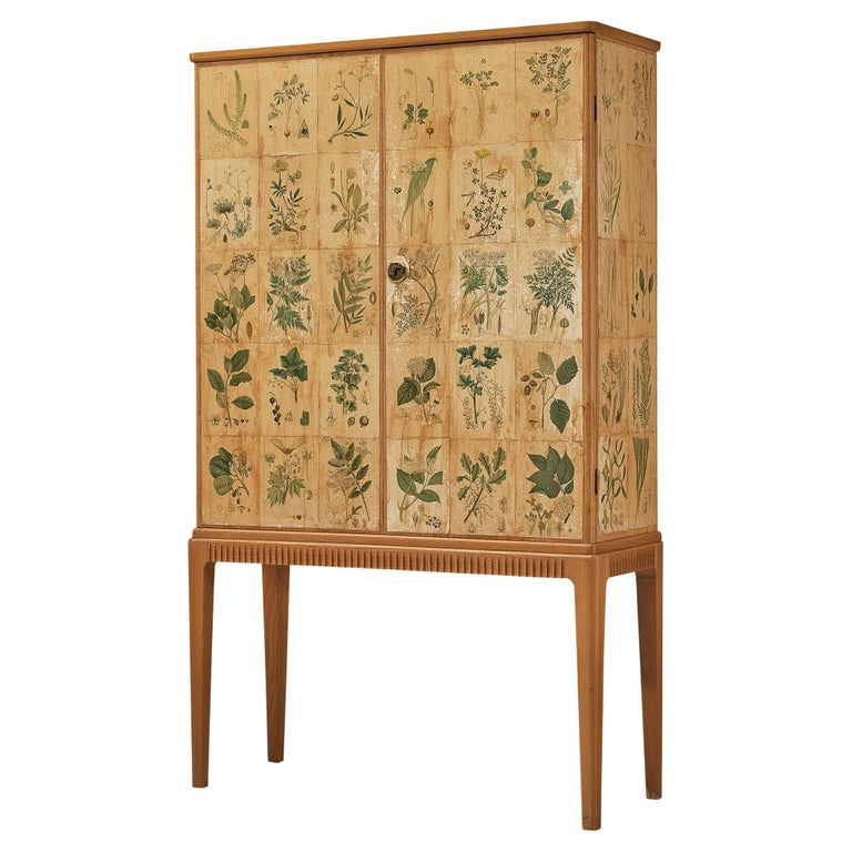 Josef Frank Inspired ‘Flora’ Cabinet in Ash and Paper with Plant Motifs