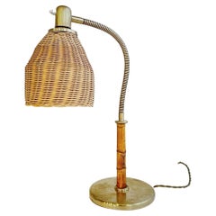 Antique Josef Frank J.T. Kalmar Brass Bamboo Table Lamp 'Tisch-Überall', 1940s, Austria