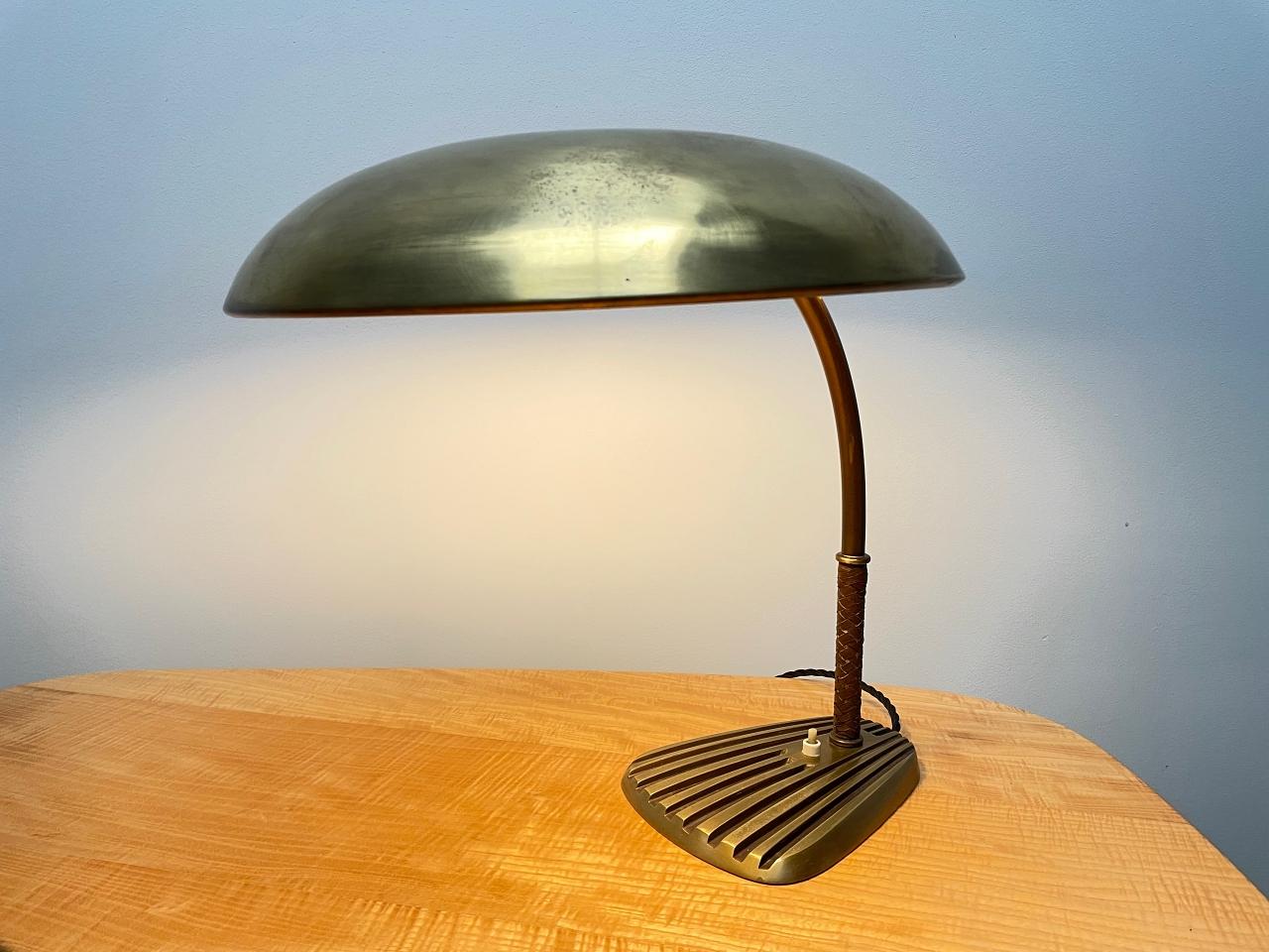 Austrian Josef Frank J.T. Kalmar Brass & Leather Desk Table Lamp, 1950s, Austria For Sale