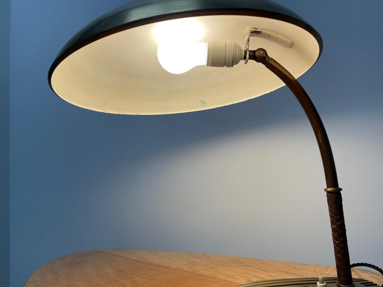 Josef Frank J.T. Kalmar Brass & Leather Desk Table Lamp, 1950s, Austria For Sale 2