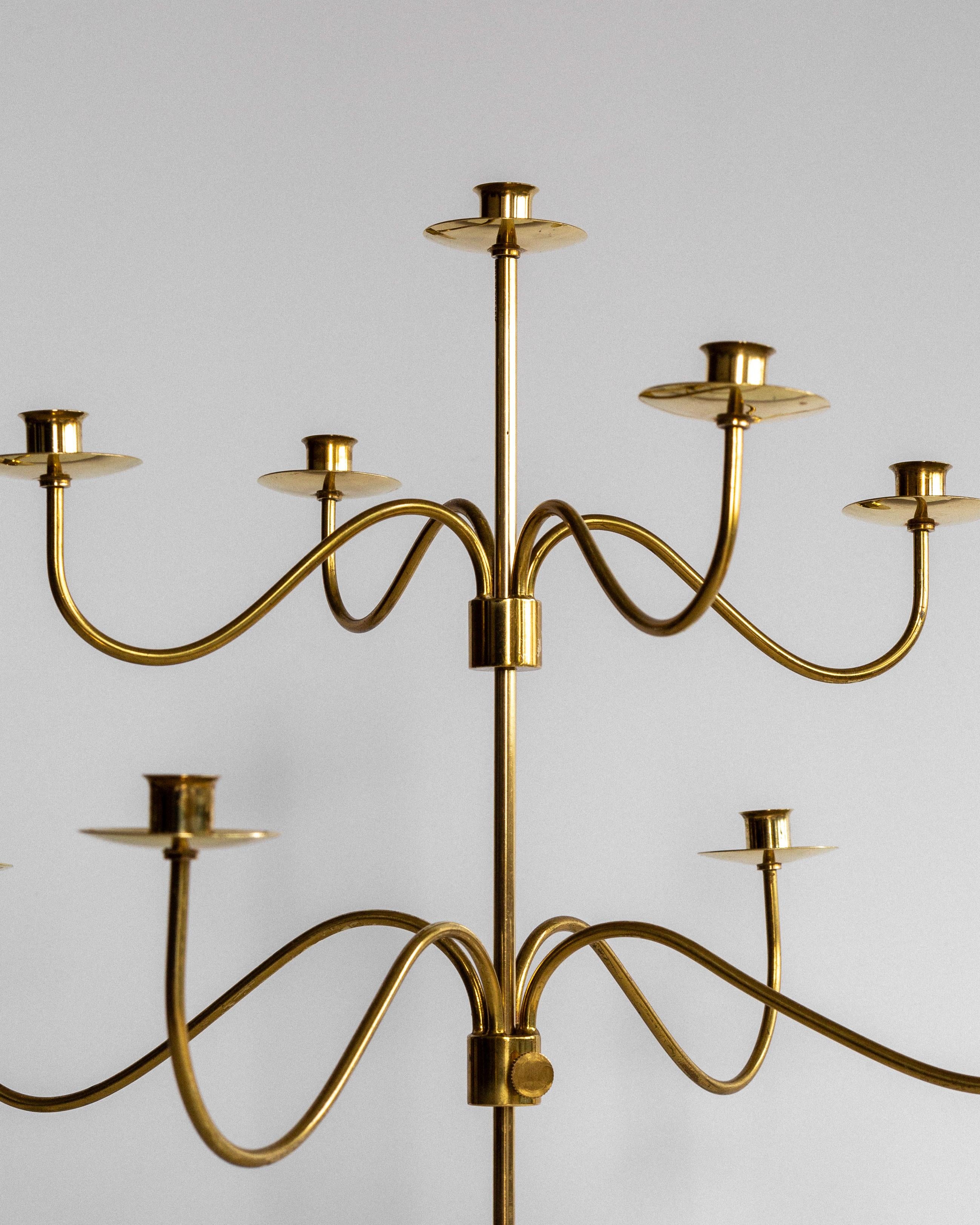 Forged Josef Frank, Large Adjustable Brass Candelabra for Svenskt Tenn, Swedish Modern