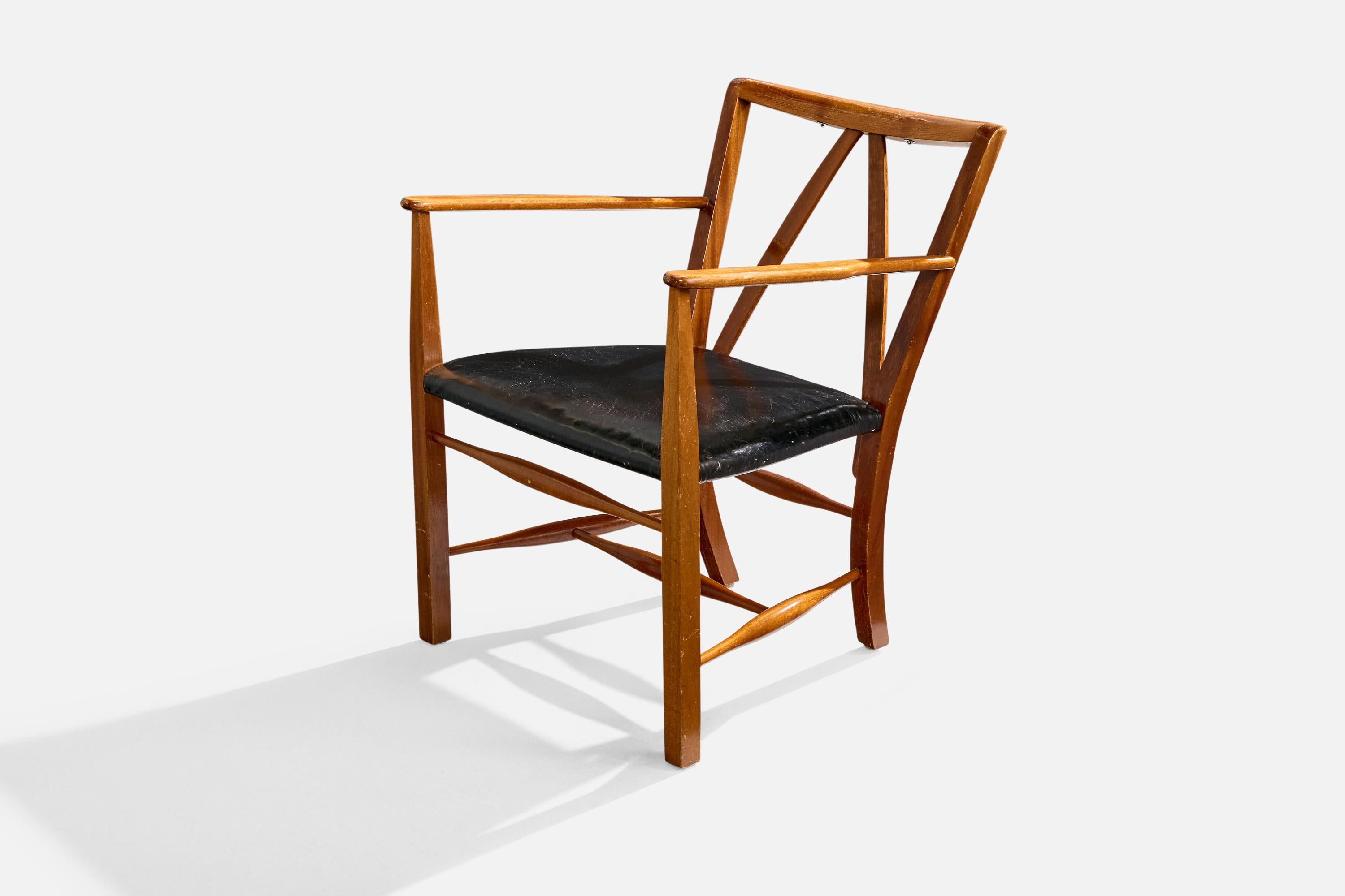 Chaise ou fauteuil de salon en acajou et en similicuir noir, conçu par Josef Frank et produit par Svenskt Tenn, Suède, c. années 1950.

Dimensions globales (pouces) : 27.25 