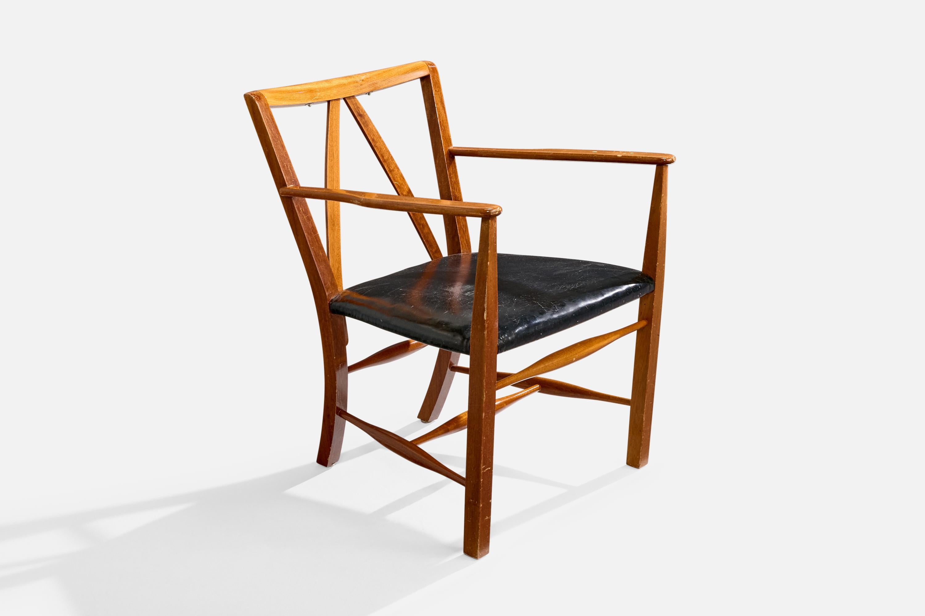 Mid-Century Modern Josef Frank, chaise longue, acajou, similicuir, Suède, années 1950 en vente