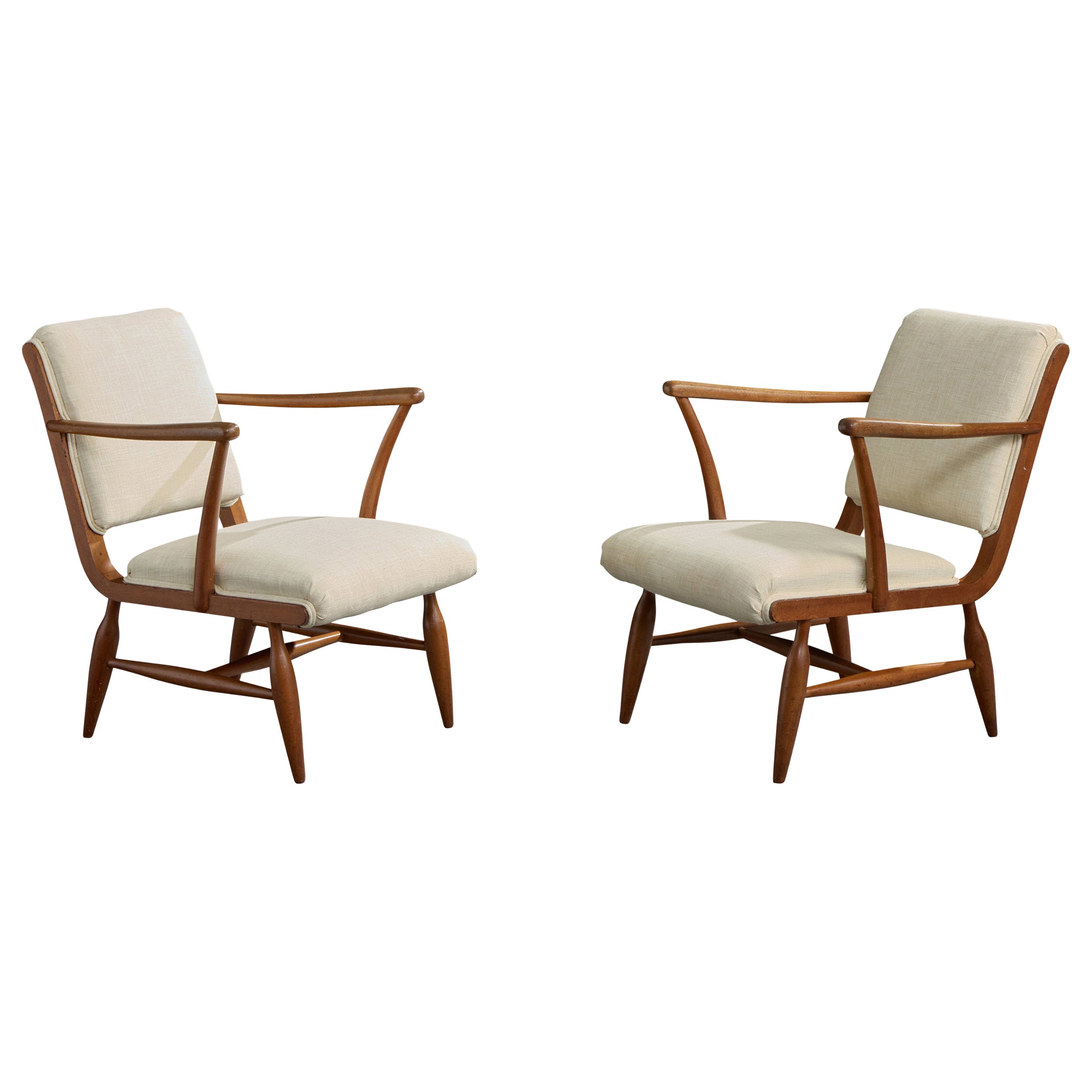 Josef Frank, Lounge Chairs, Mahogany, Fabric, Sweden, 1940s