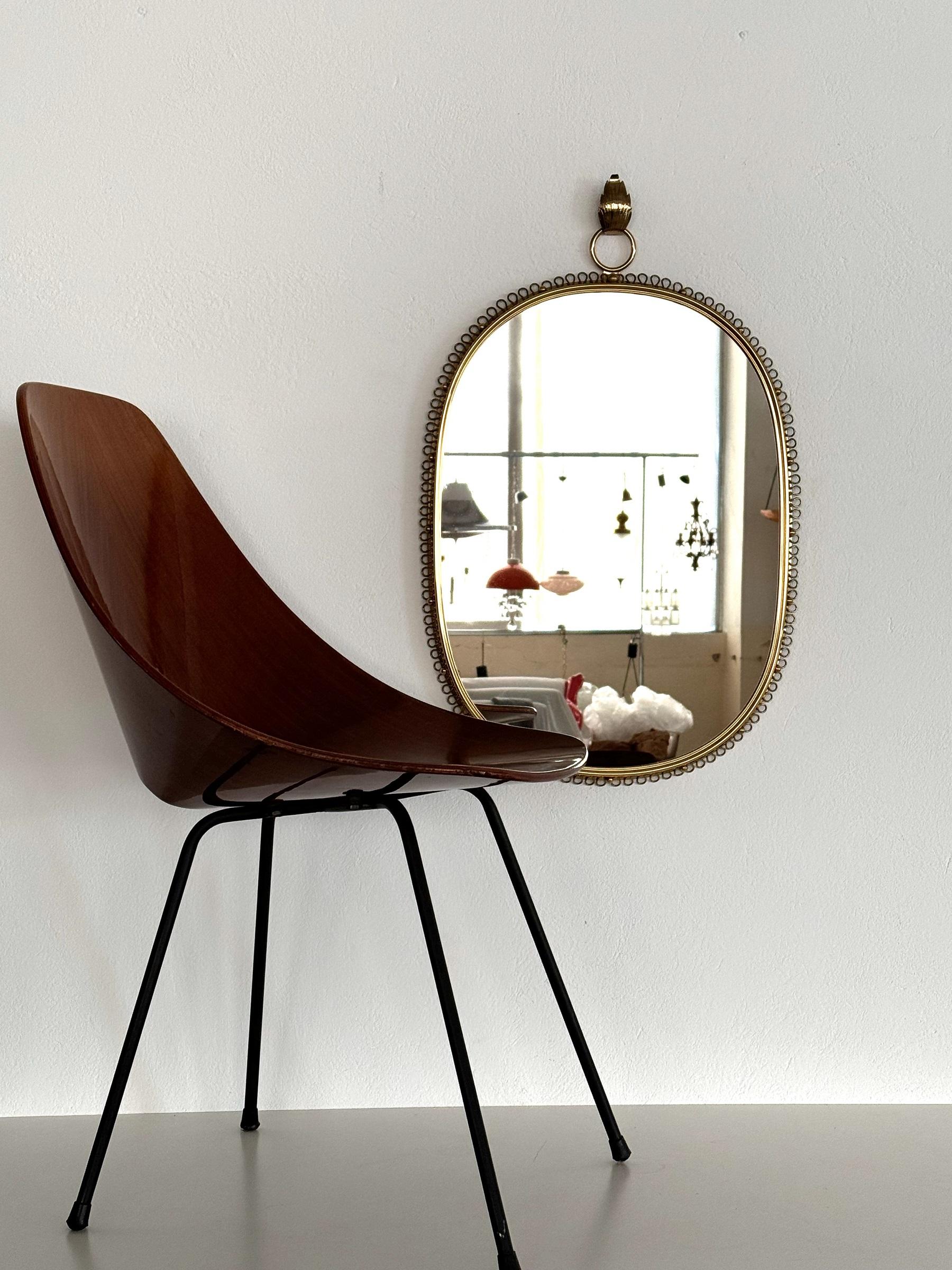 Josef Frank Mid-Century Brass Loop Wall Mirror with Hook for Svenskt Tenn, 1960s 3