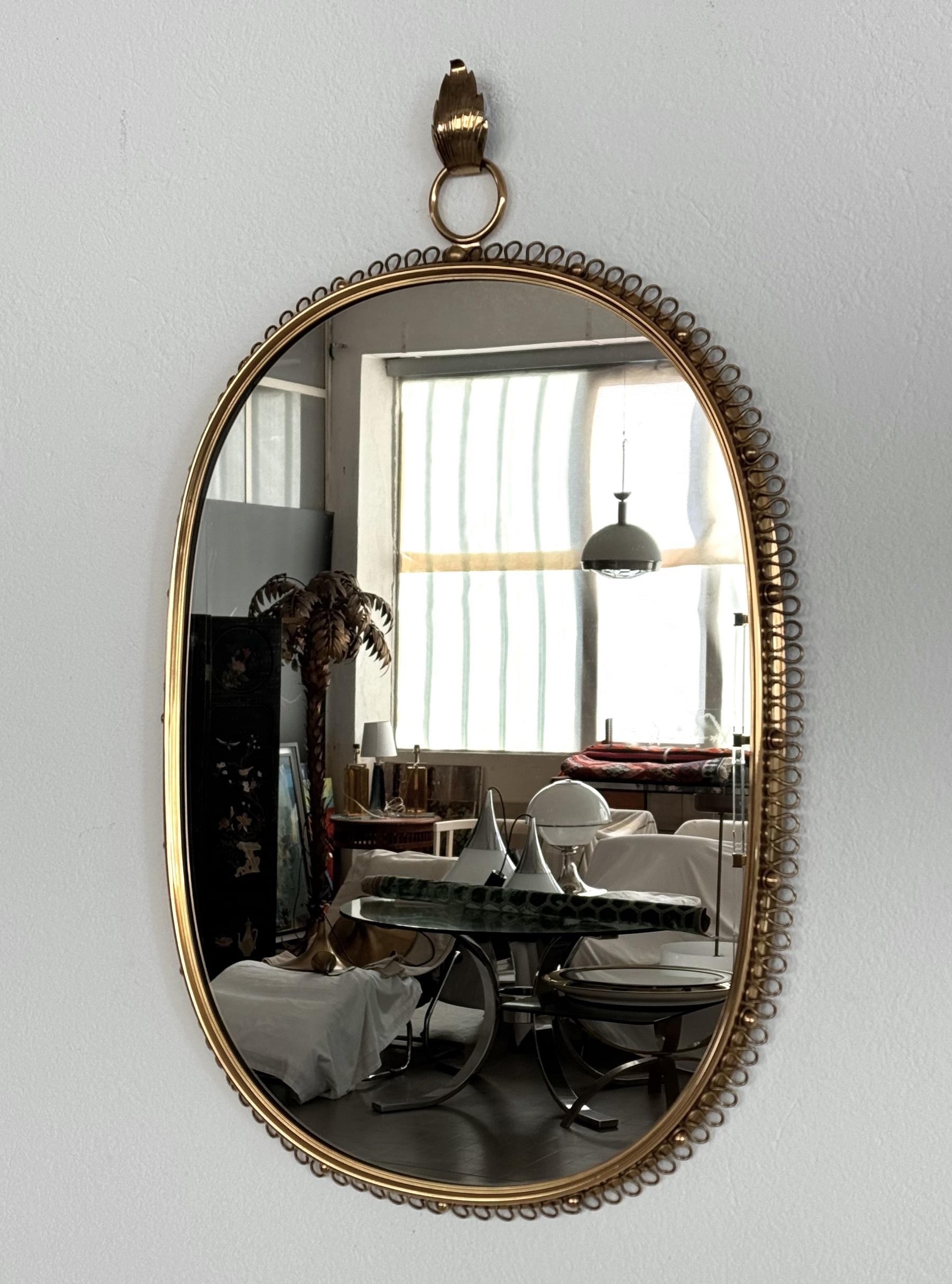 Josef Frank Mid-Century Brass Loop Wall Mirror with Hook for Svenskt Tenn, 1960s 7