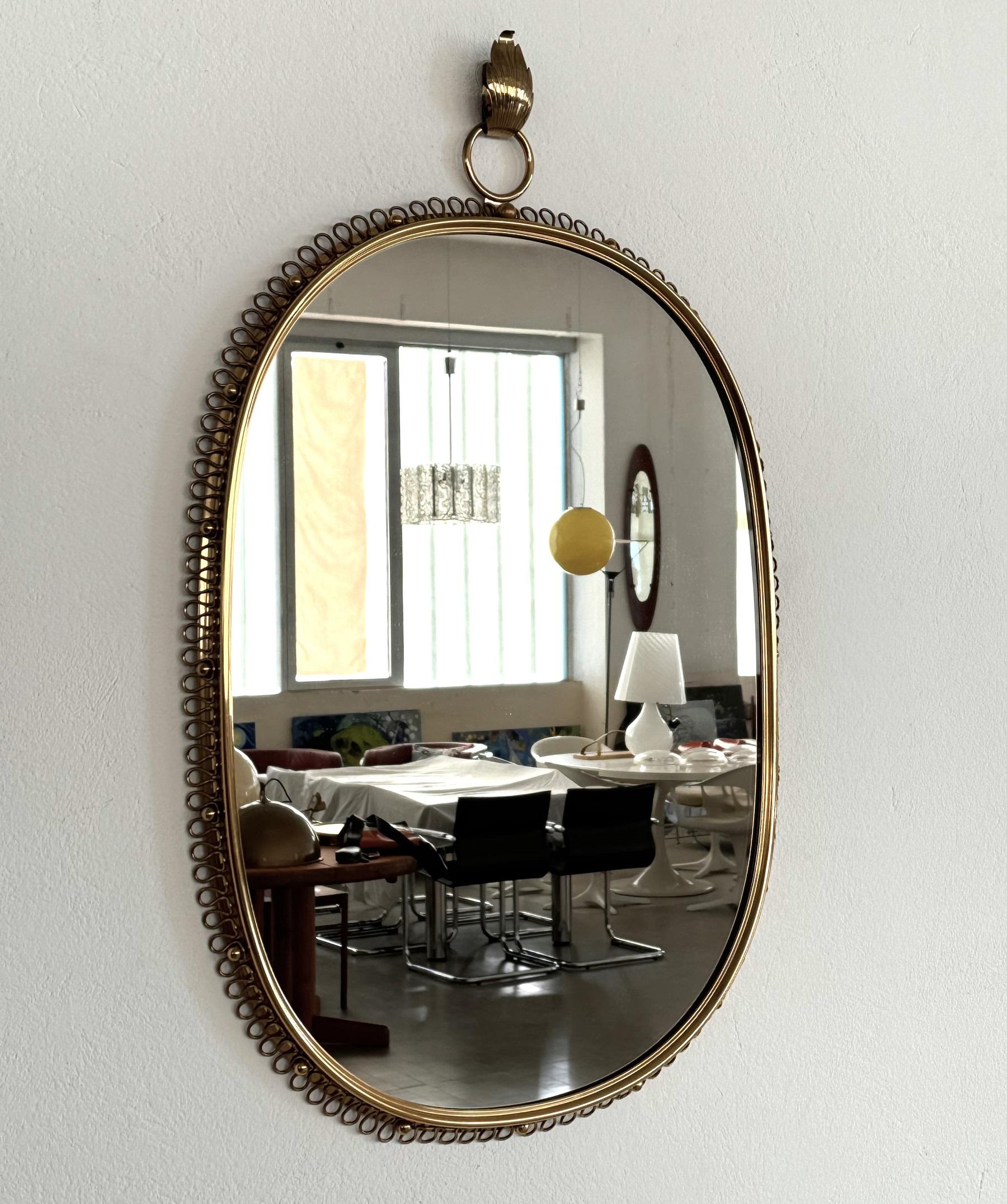 Swedish Josef Frank Mid-Century Brass Loop Wall Mirror with Hook for Svenskt Tenn, 1960s