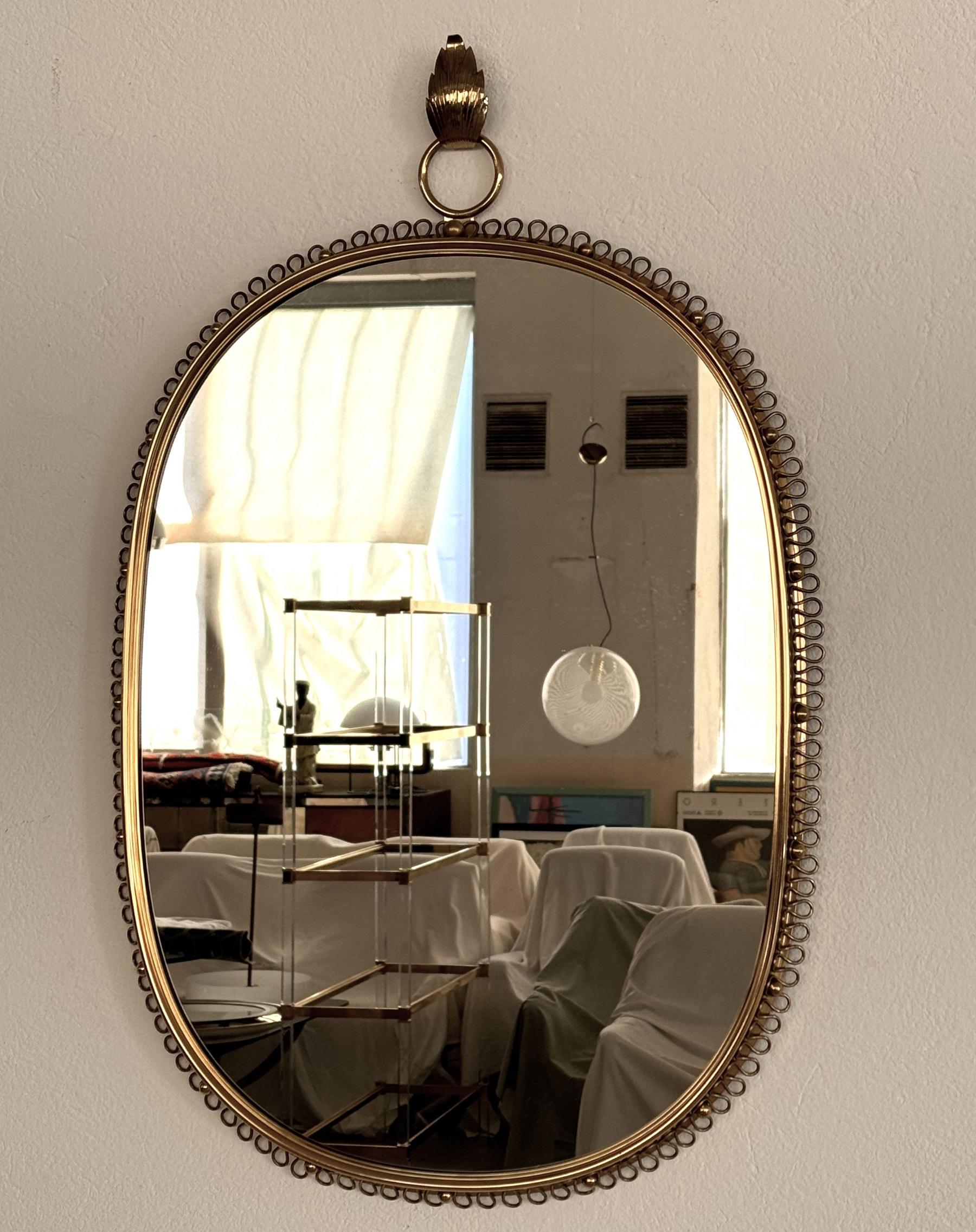 Mid-20th Century Josef Frank Mid-Century Brass Loop Wall Mirror with Hook for Svenskt Tenn, 1960s