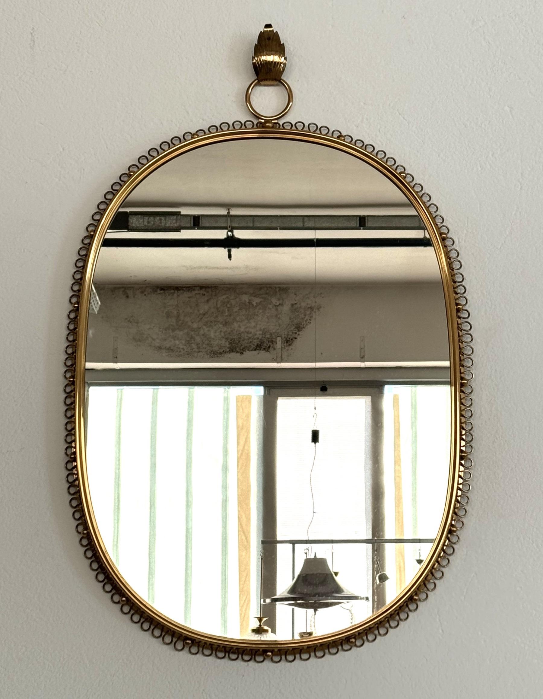 Josef Frank Mid-Century Brass Loop Wall Mirror with Hook for Svenskt Tenn, 1960s 1