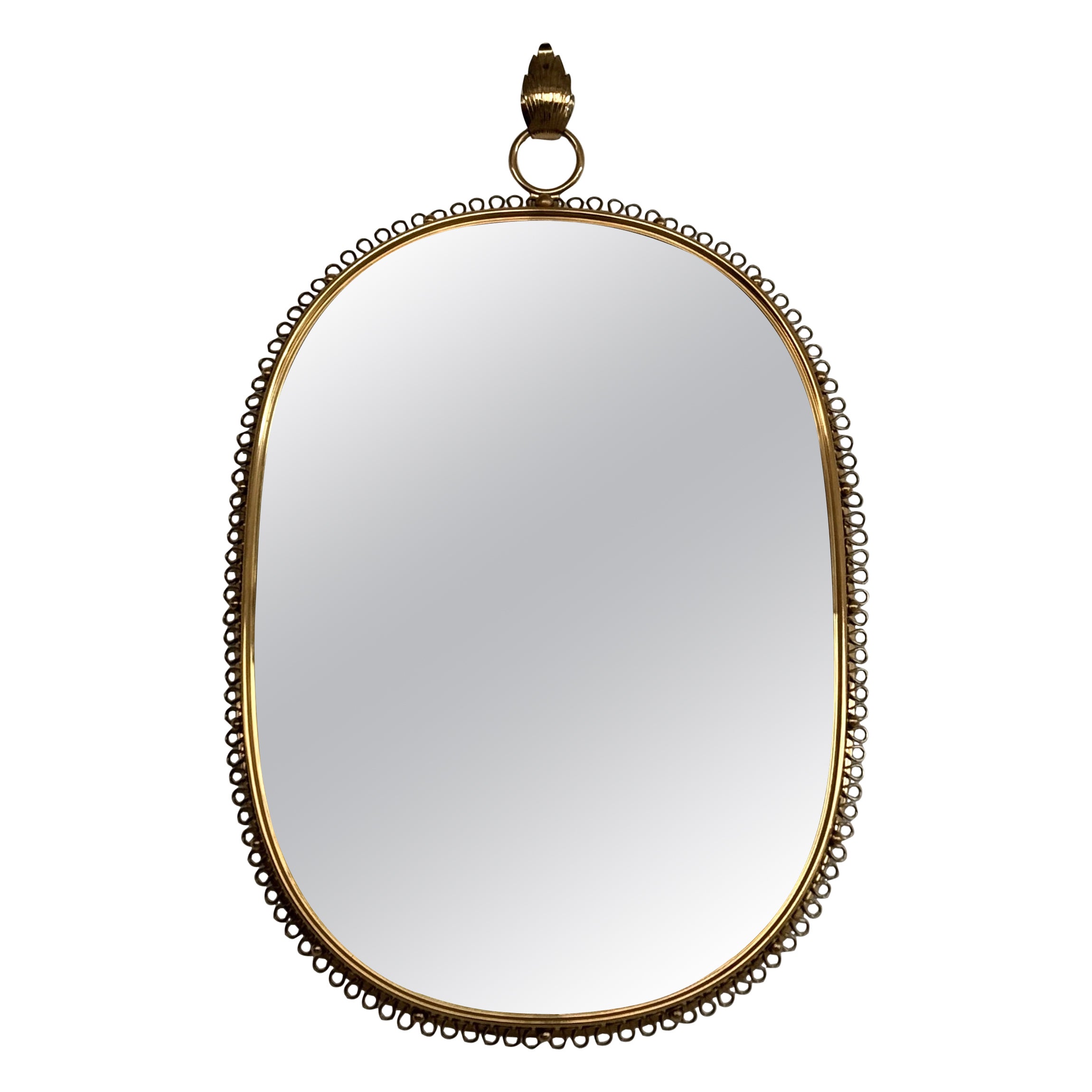 Josef Frank Mid-Century Brass Loop Wall Mirror with Hook for Svenskt Tenn, 1960s