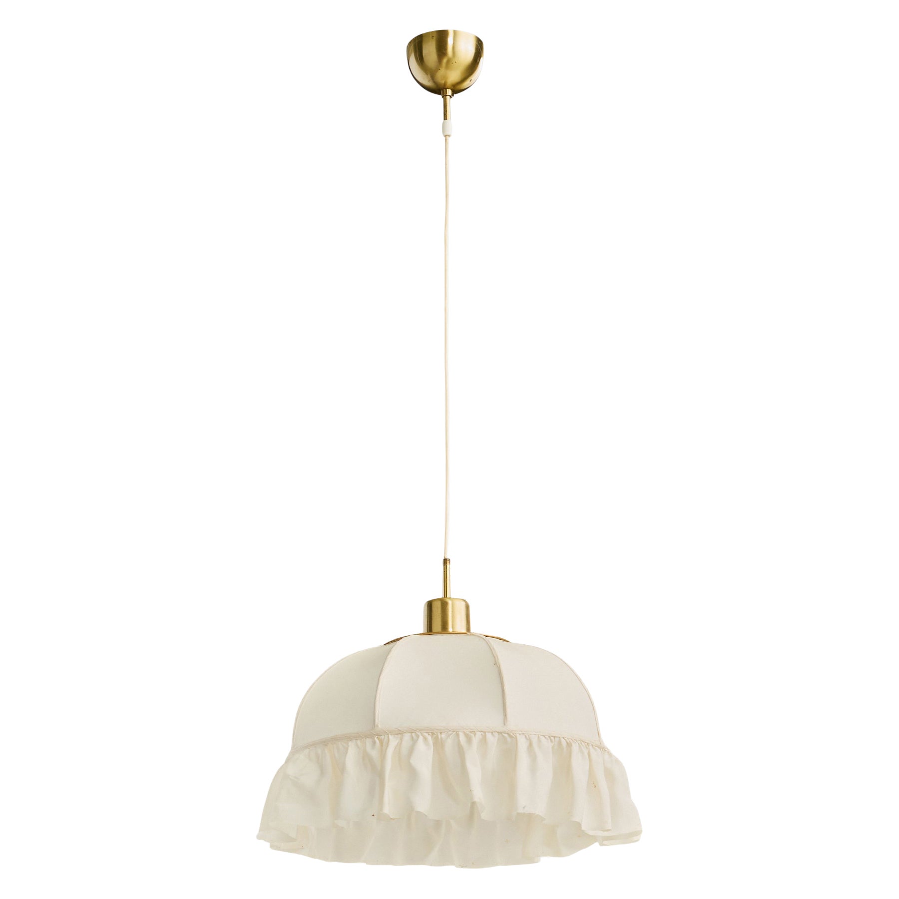 Josef Frank, Pendant Light, Brass, Fabric, Sweden, 1950s For Sale
