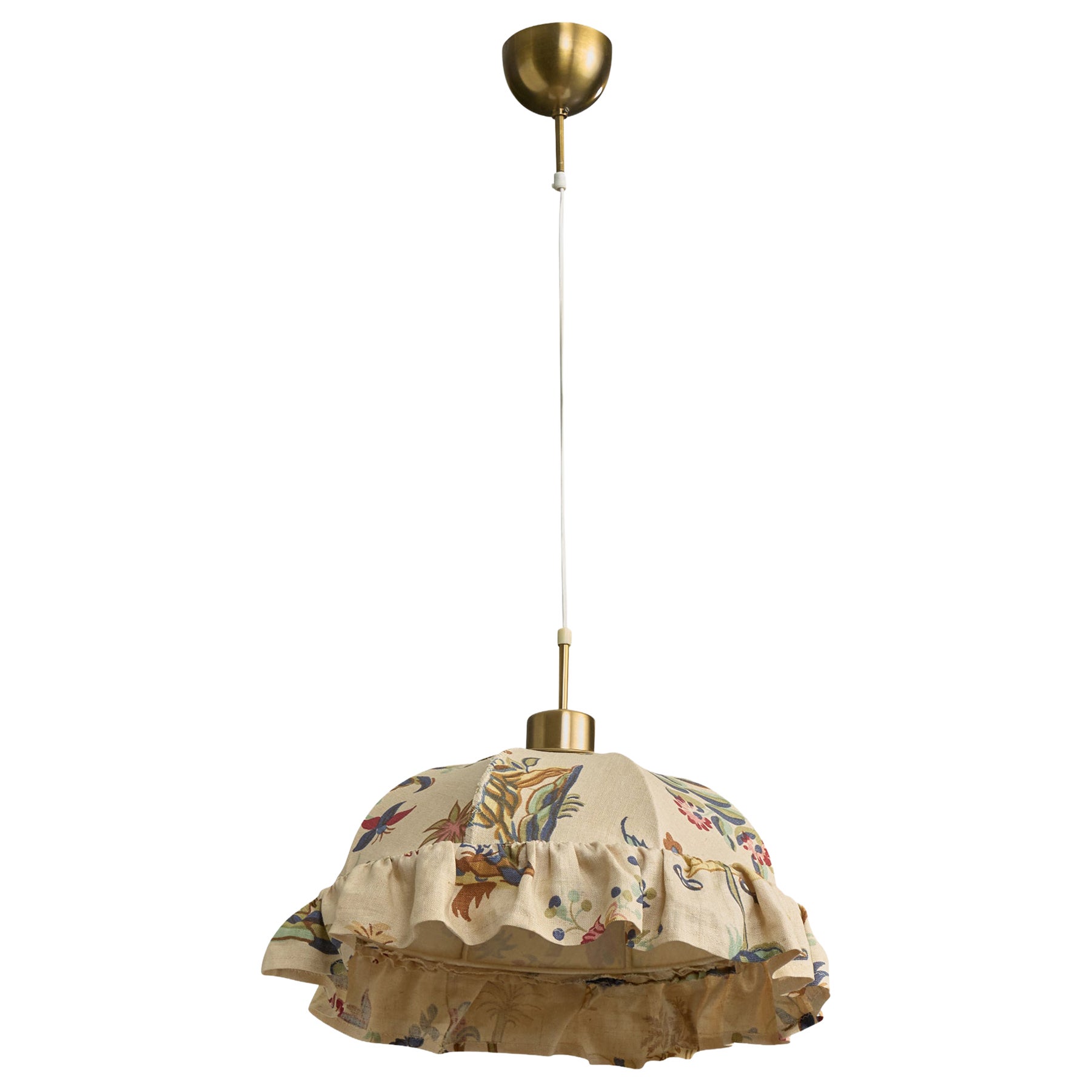 Josef Frank, Pendant Light, Brass, Fabric, Sweden, 1950s