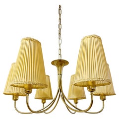 Josef Frank Polished Brass Six Light Chandelier, Genuine Shades, 1950s, Austria