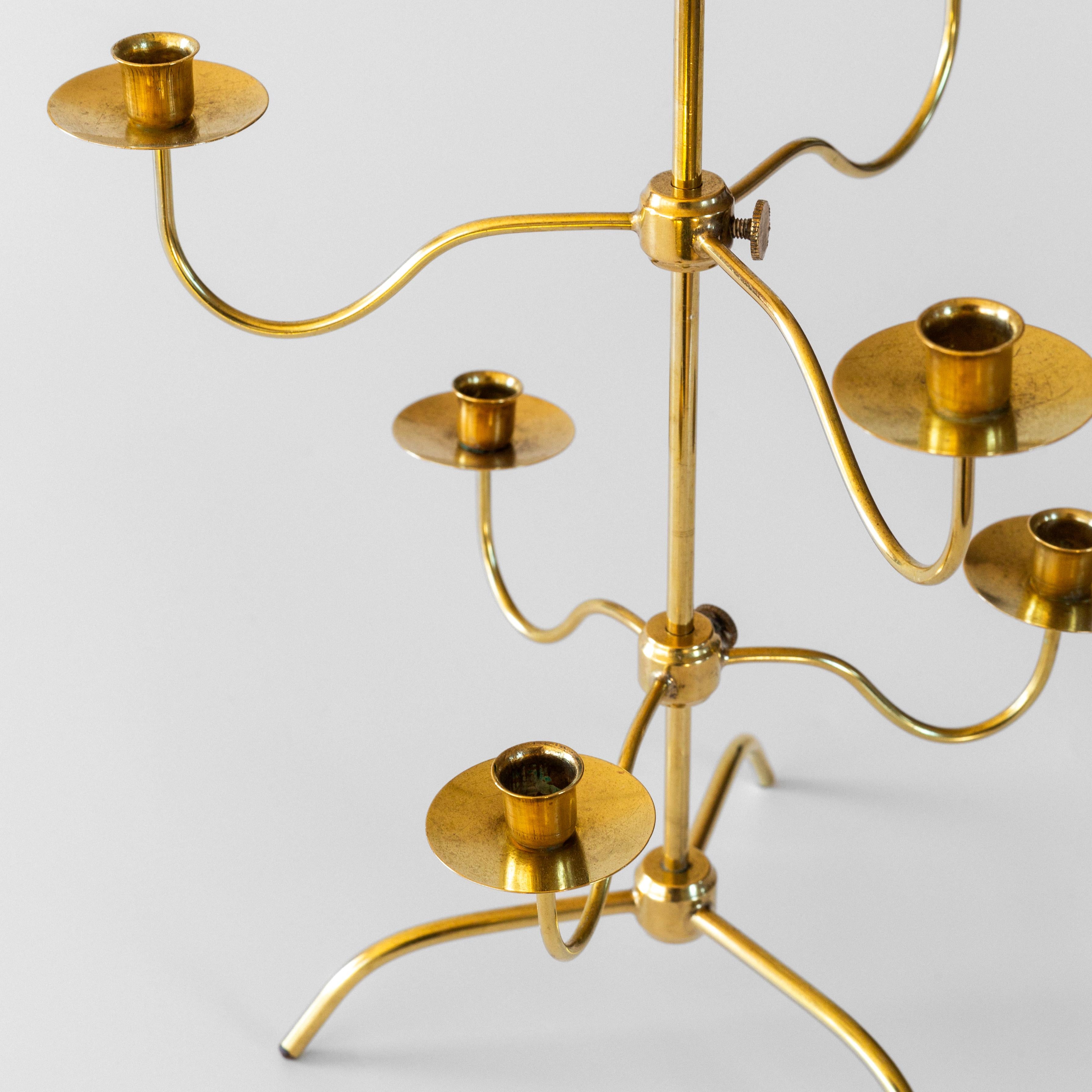 Mid-20th Century Josef Frank, Rare Adjustable Brass Candelabra for Svenskt Tenn, Swedish Modern