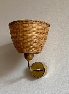 Josef Frank, Sconce / Wall Light, Brass, Rattan, Svenskt Tenn, Sweden, 1970s