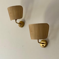 Josef Frank, Sconces / Wall lights, brass, fabric, Svenskt Tenn, Sweden, 1950s