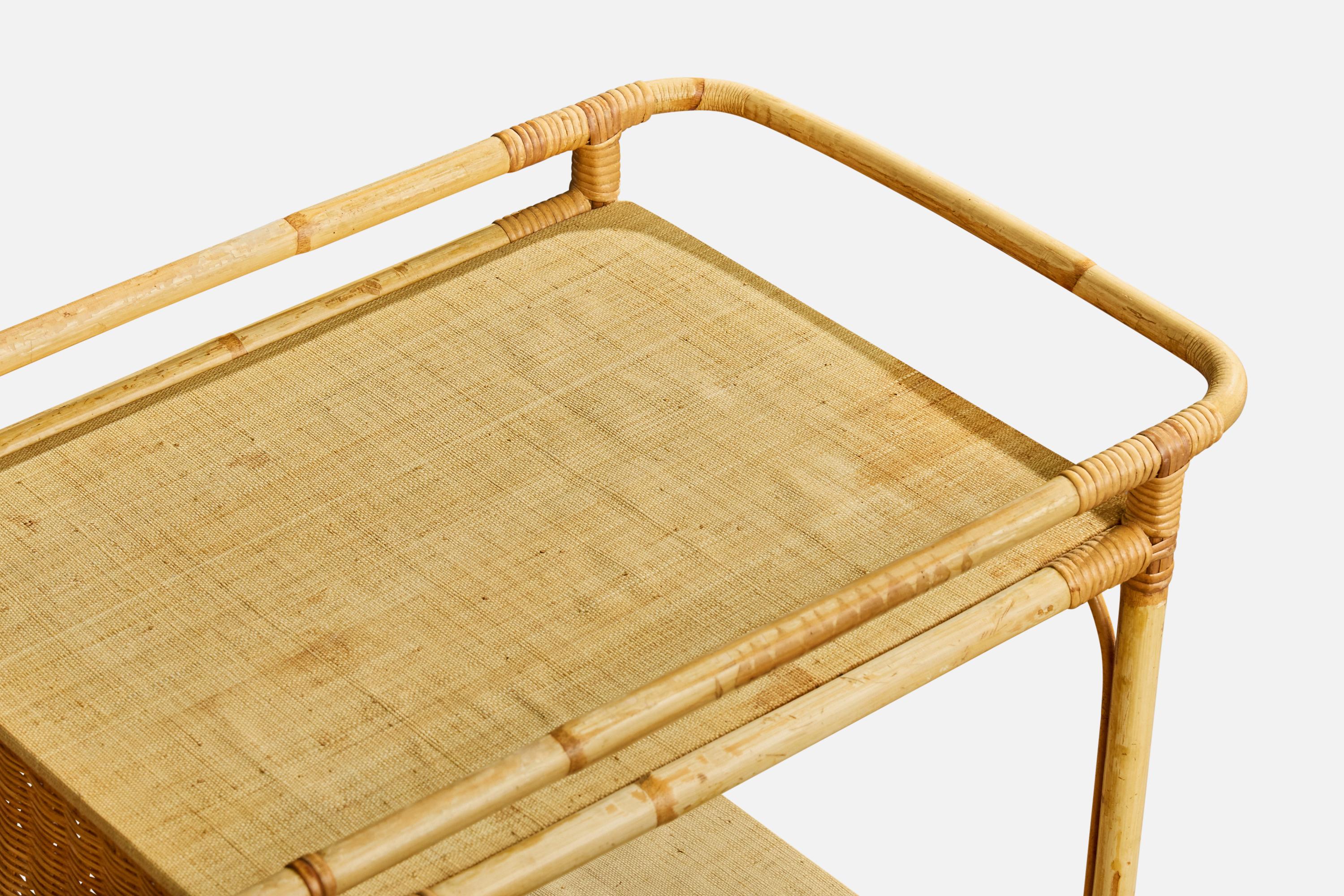 Josef Frank, Serving Cart, Bamboo, Rattan, Metal, Sweden, 1950s État moyen - En vente à High Point, NC