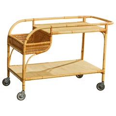 Josef Frank, Serving Cart, Bamboo, Rattan, Metal, Sweden, 1950s