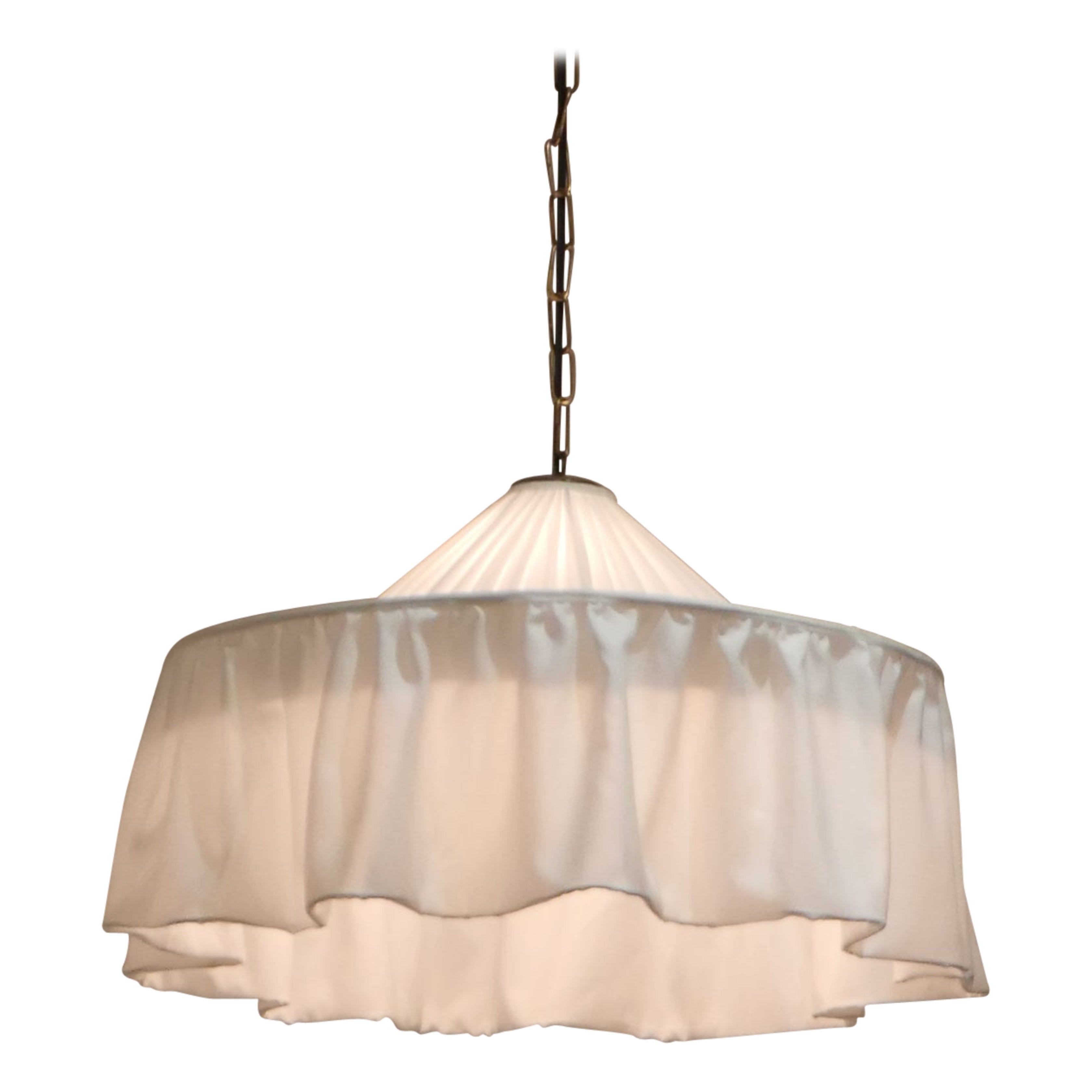 Josef Frank Silk Pendant Lamp for Svenskt Tenn, Brass & Silk, Sweden