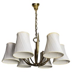 Josef Frank Six Light Brass Chandelier, Viennese Modern Age, 1940s, Austria