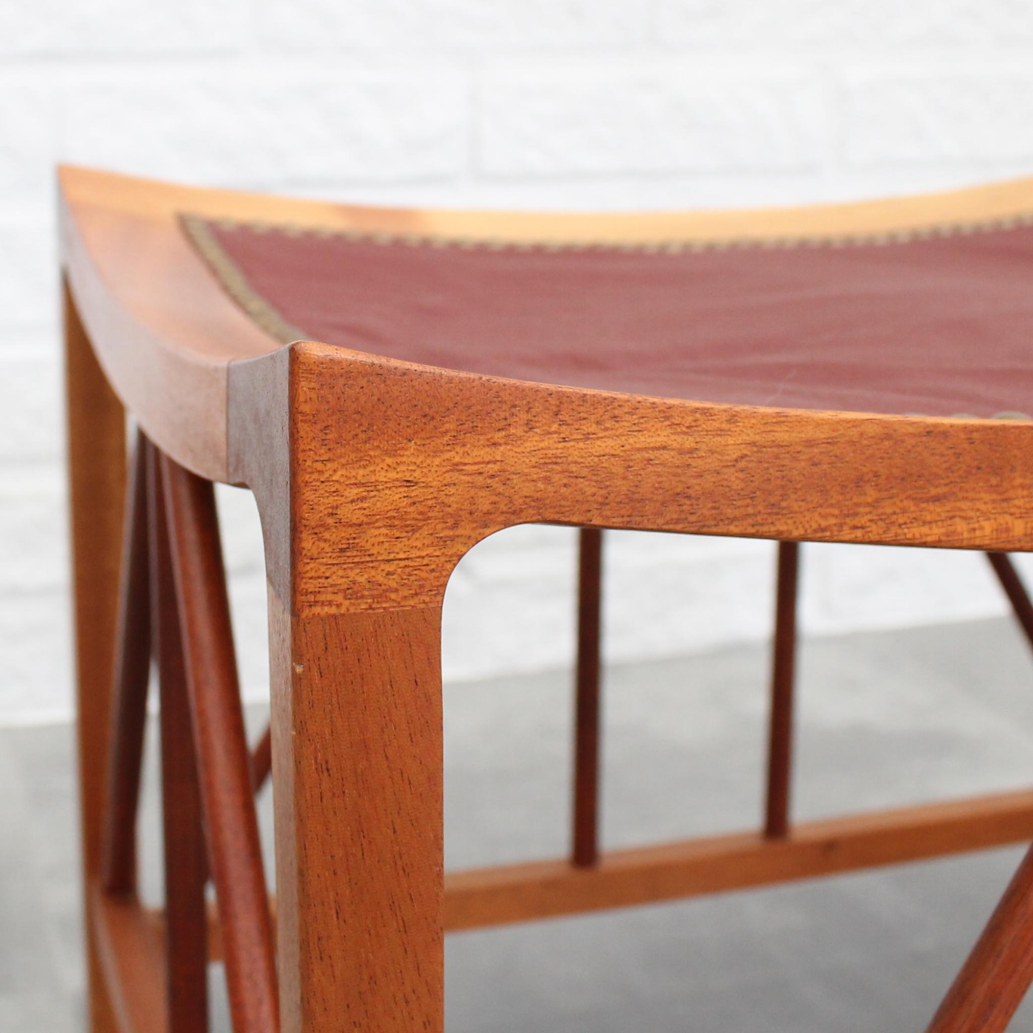 Leather Josef Frank stool model 1063 by Firma Svenskt Tenn, Sweden For Sale