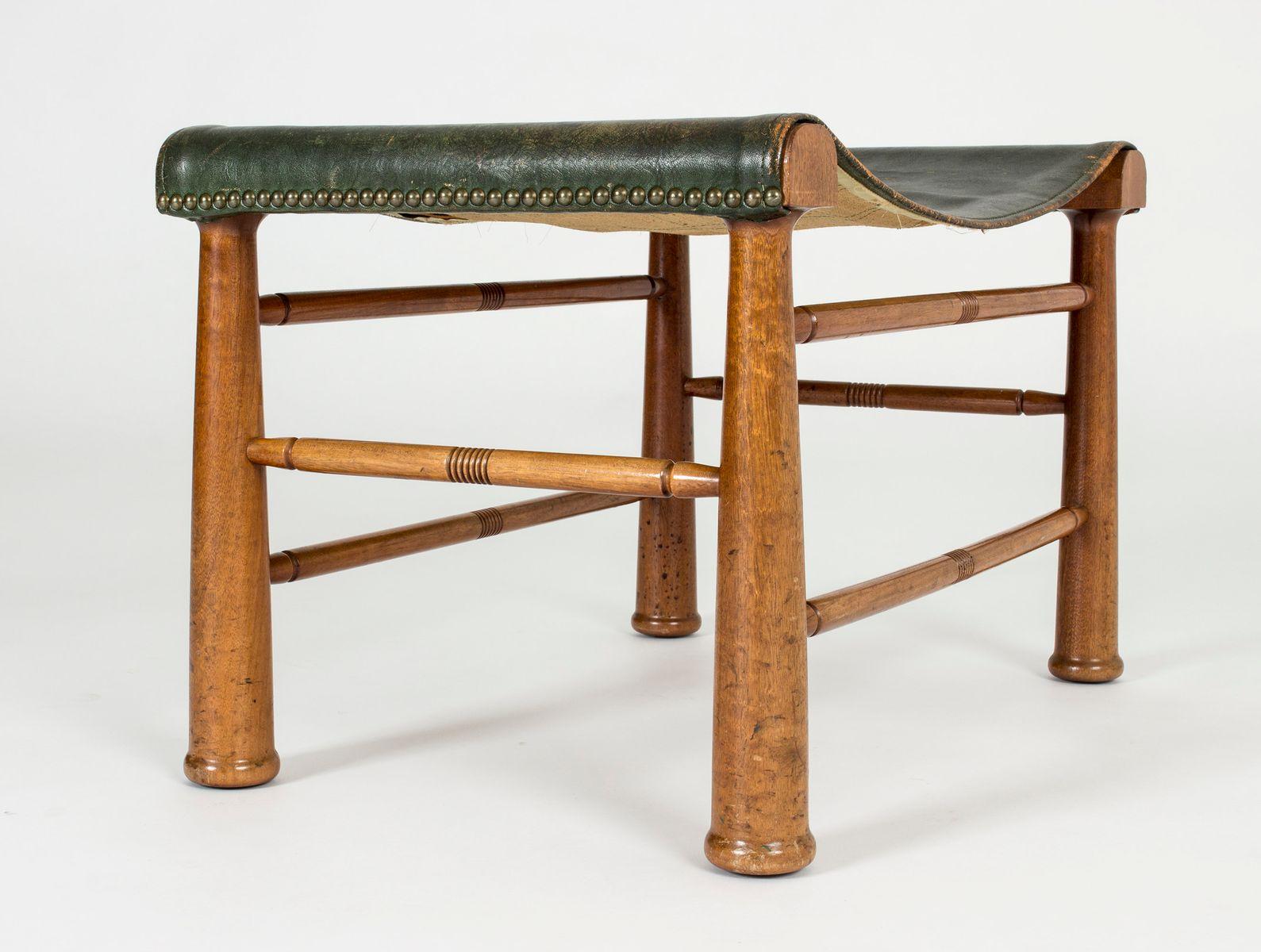 Mid-Century Modern Leather and mahogany stool by Josef Frank, 1940s For Sale