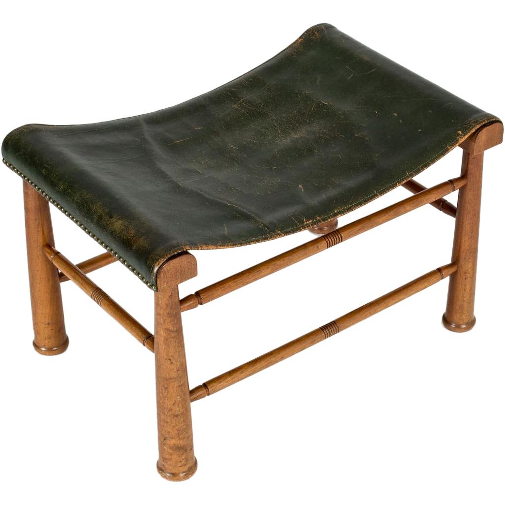 Leather and mahogany stool by Josef Frank, 1940s For Sale