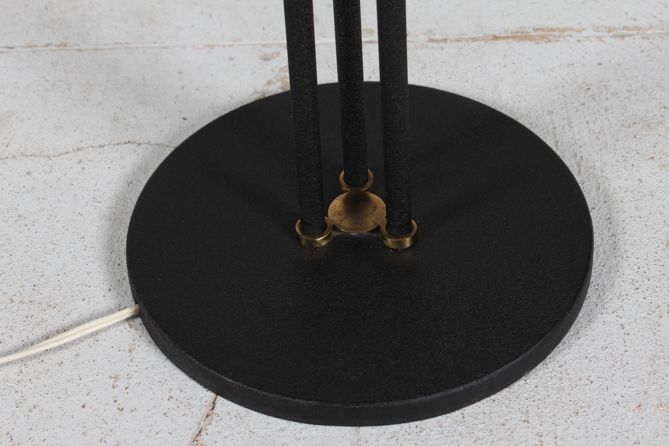 Danish Josef Frank Style 3-Armed Floor Lamp of Brass and Black Lacquered Metal 1950s For Sale