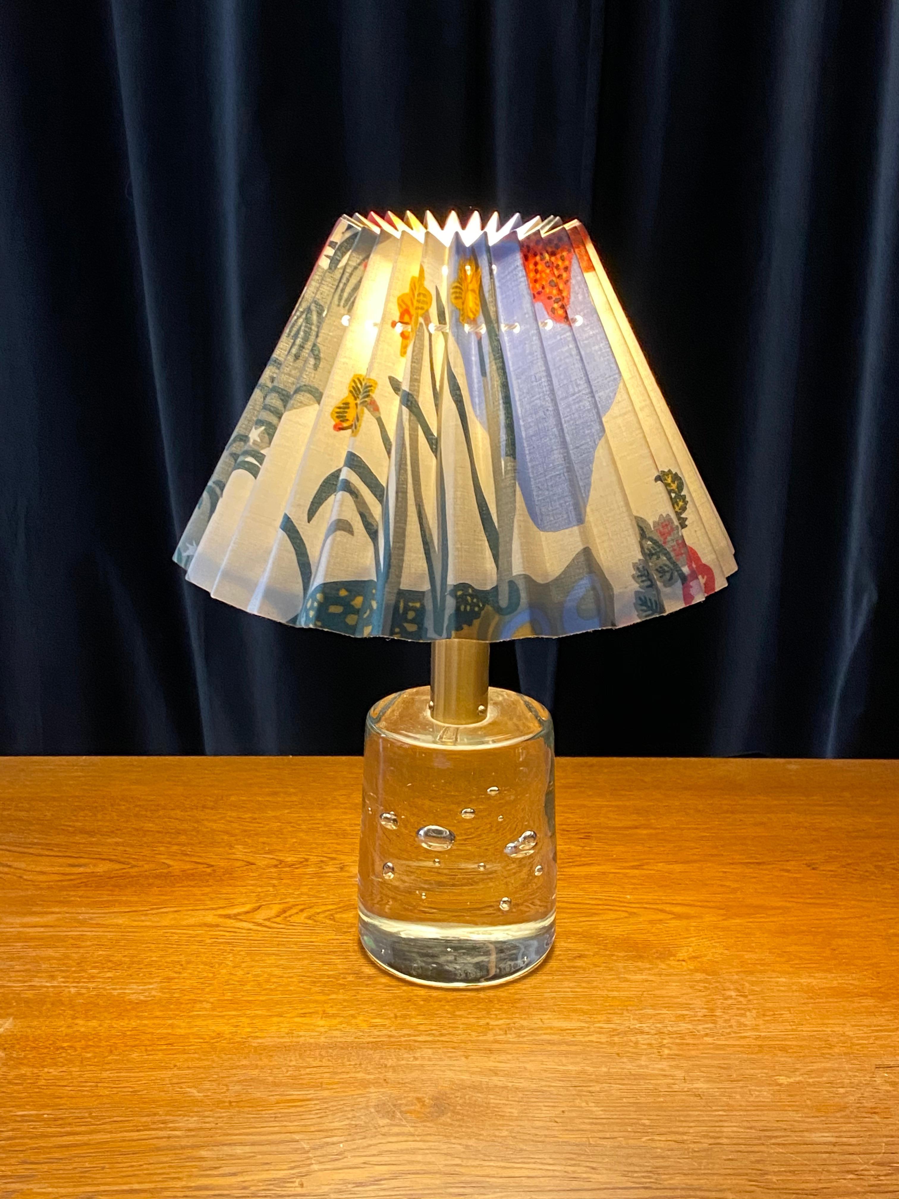 Swedish Josef Frank, table lamp, blown glass, brass, fabric Svenskt Tenn, Sweden, 1960s