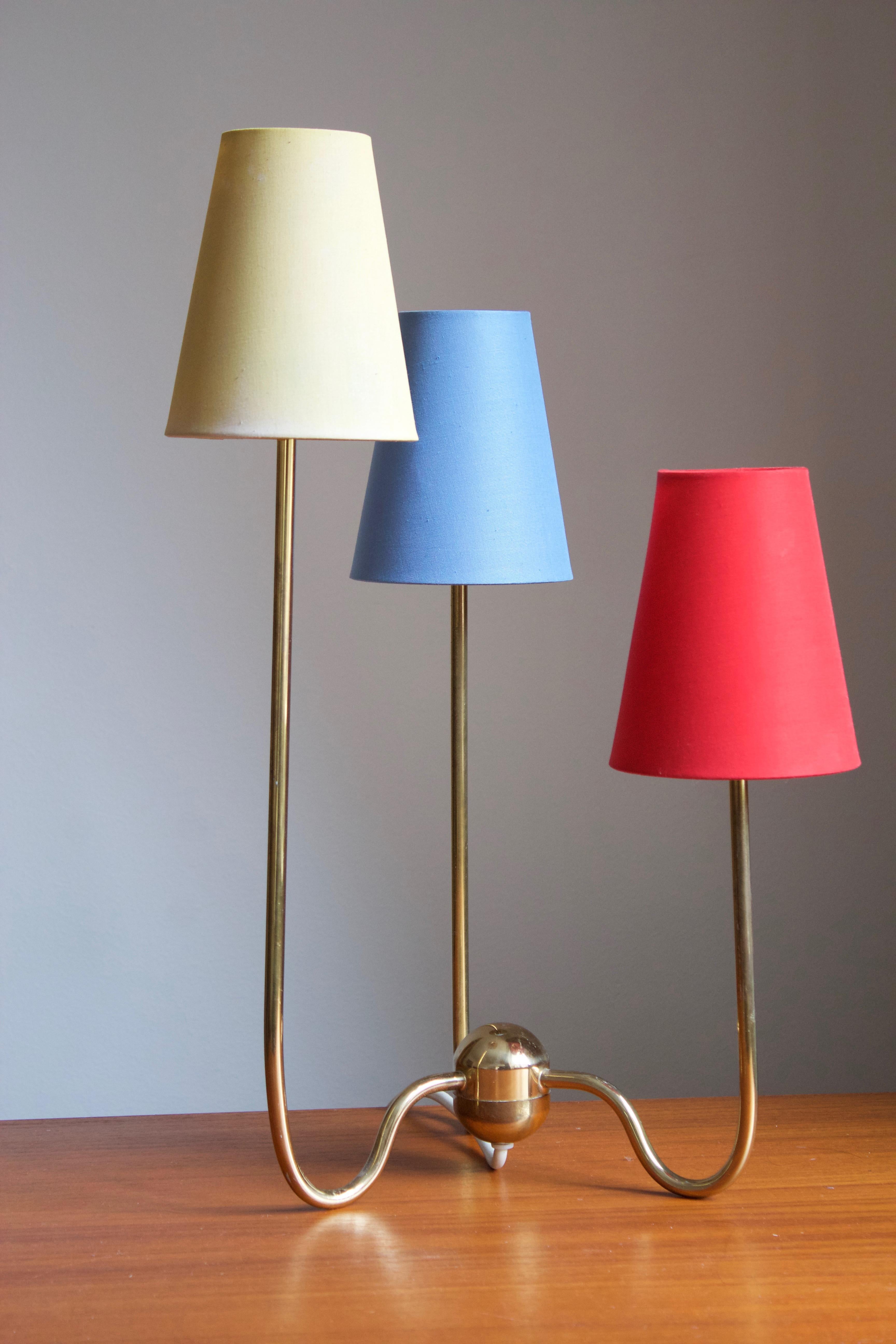 Scandinavian Modern Josef Frank, Table Lamp, Brass, Red, Blue, Yellow Screens, Svenskt Tenn