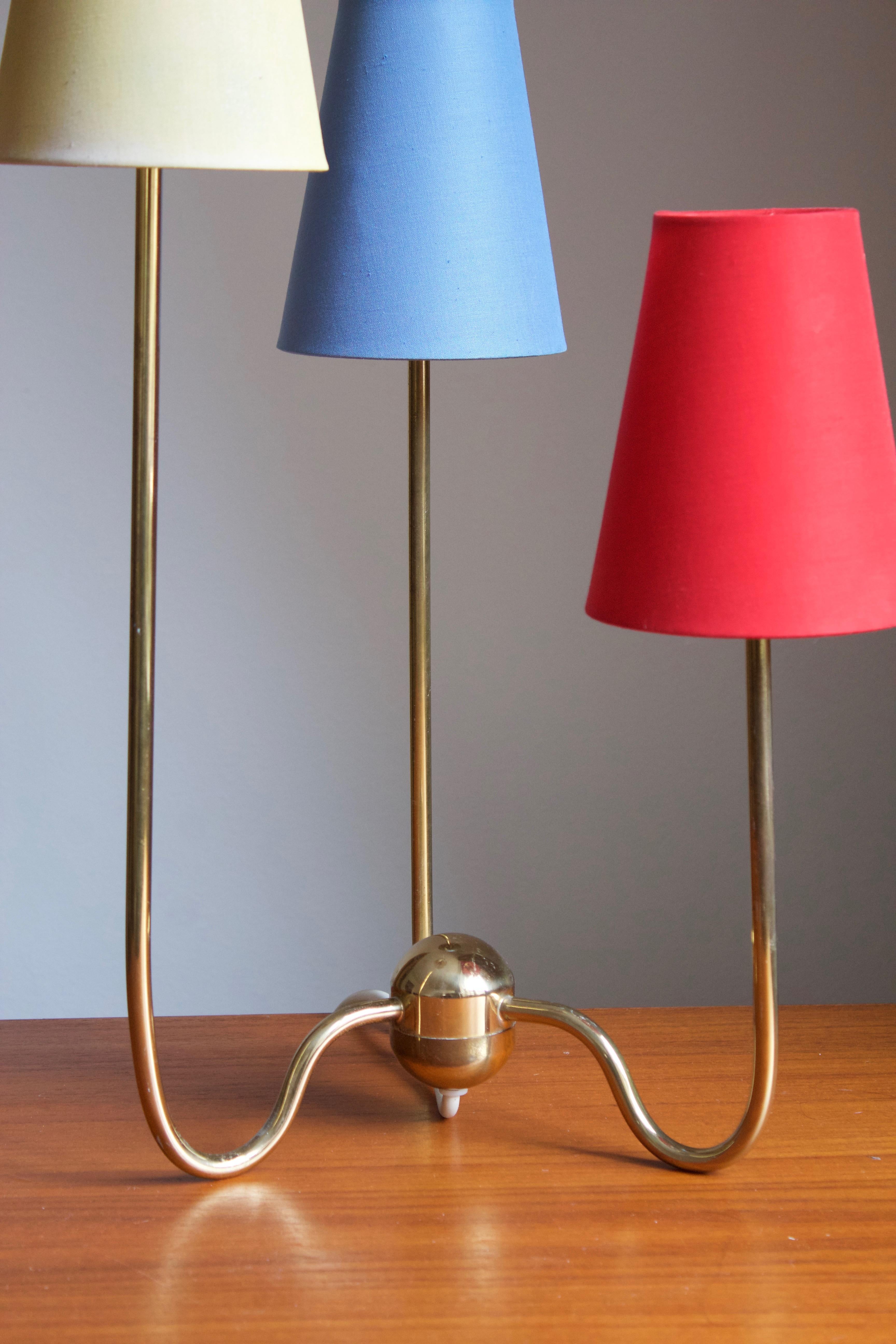 Swedish Josef Frank, Table Lamp, Brass, Red, Blue, Yellow Screens, Svenskt Tenn