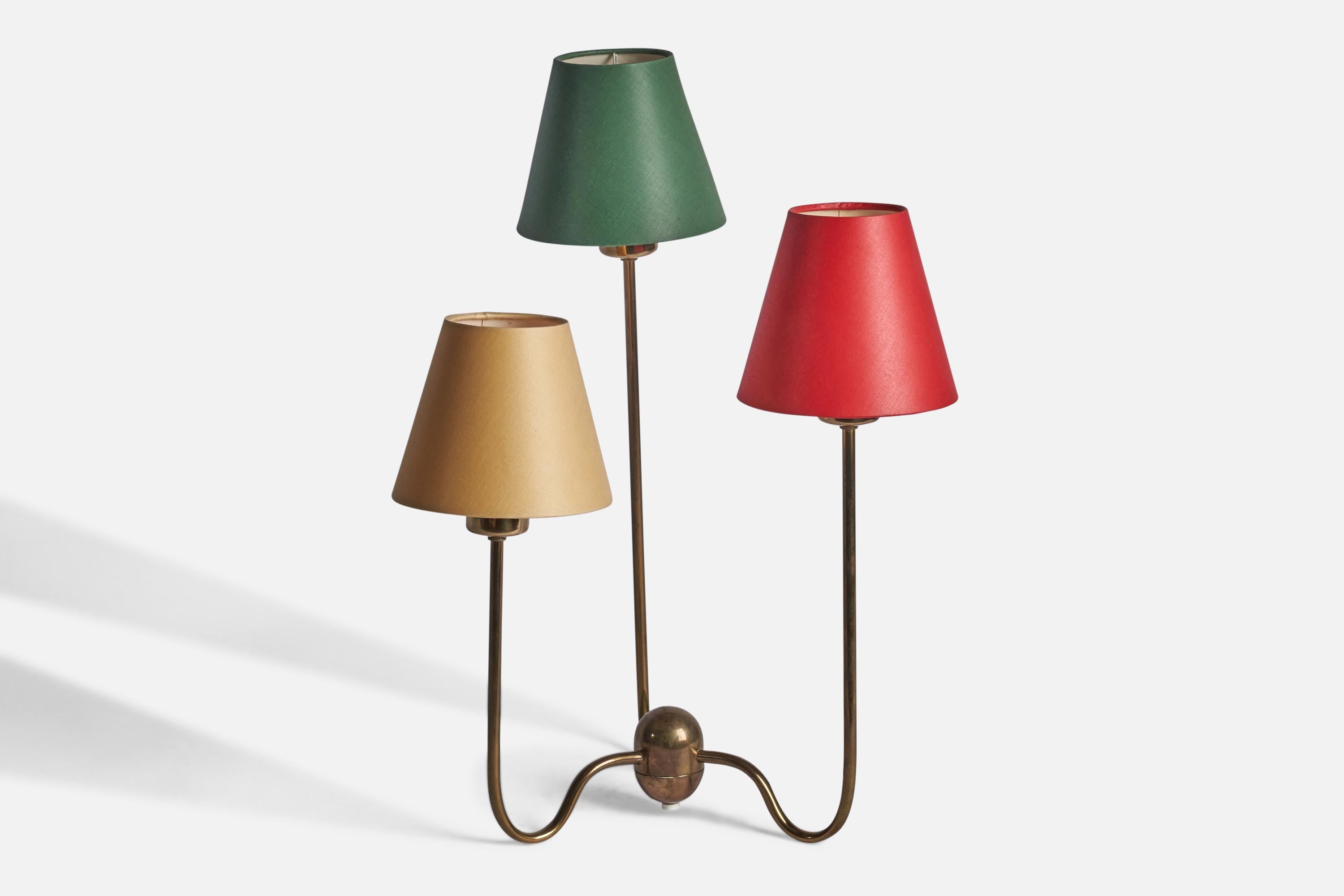 Mid-Century Modern Josef Frank, Table Lamp, Brass, Silk, Sweden, 1950s For Sale