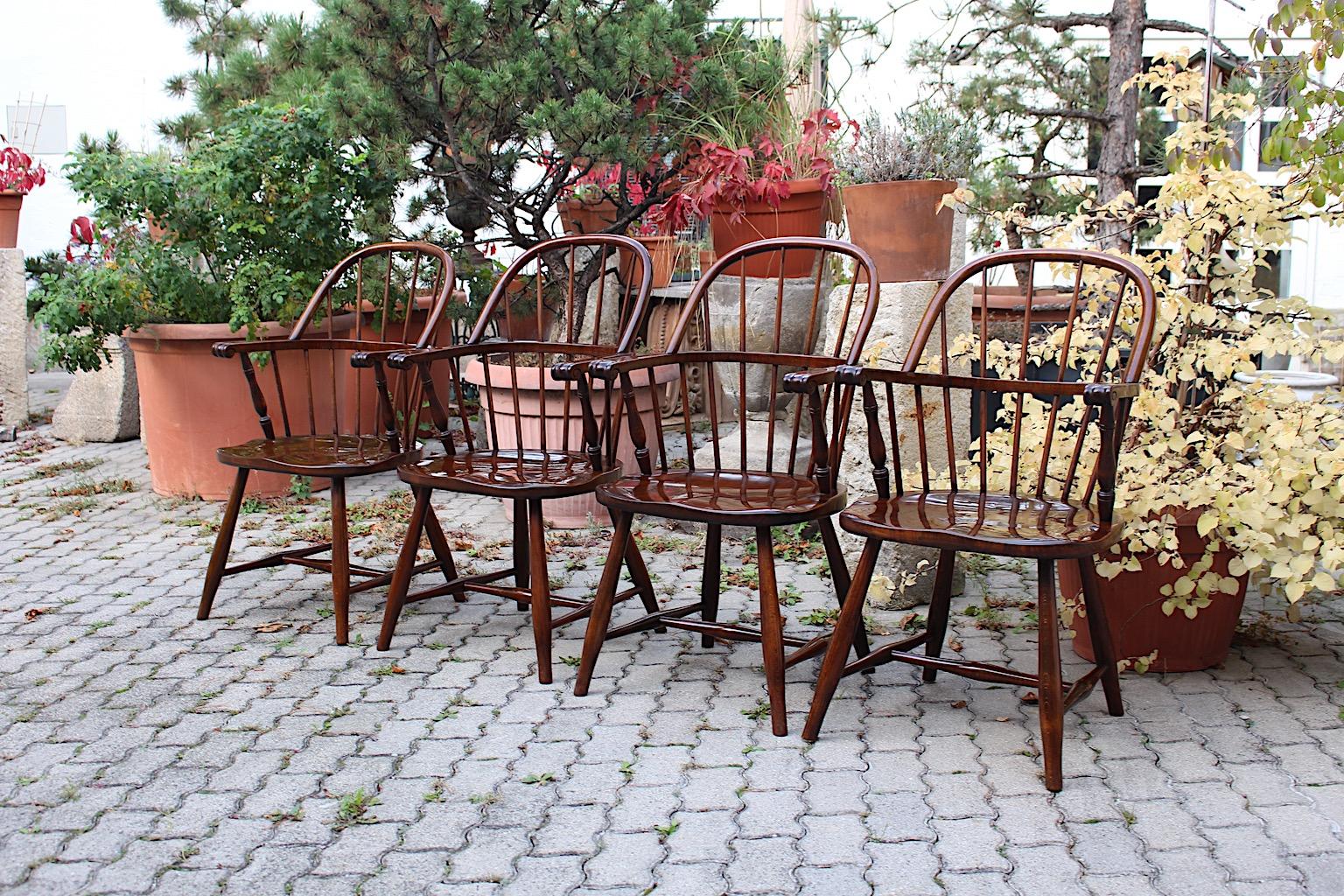 Josef Frank Thonet Art Deco Four Windsor Armchairs Beech Brown circ 1925 Austria In Good Condition For Sale In Vienna, AT