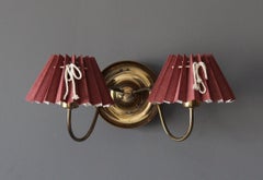 Josef Frank, Two-Armed Wall Light, Brass, Fabric, Svenskt Tenn, Sweden, 1950s