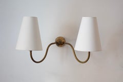 Josef Frank, Two-Armed Wall Light, Brass, Fabric, Svenskt Tenn, Sweden, 1970s