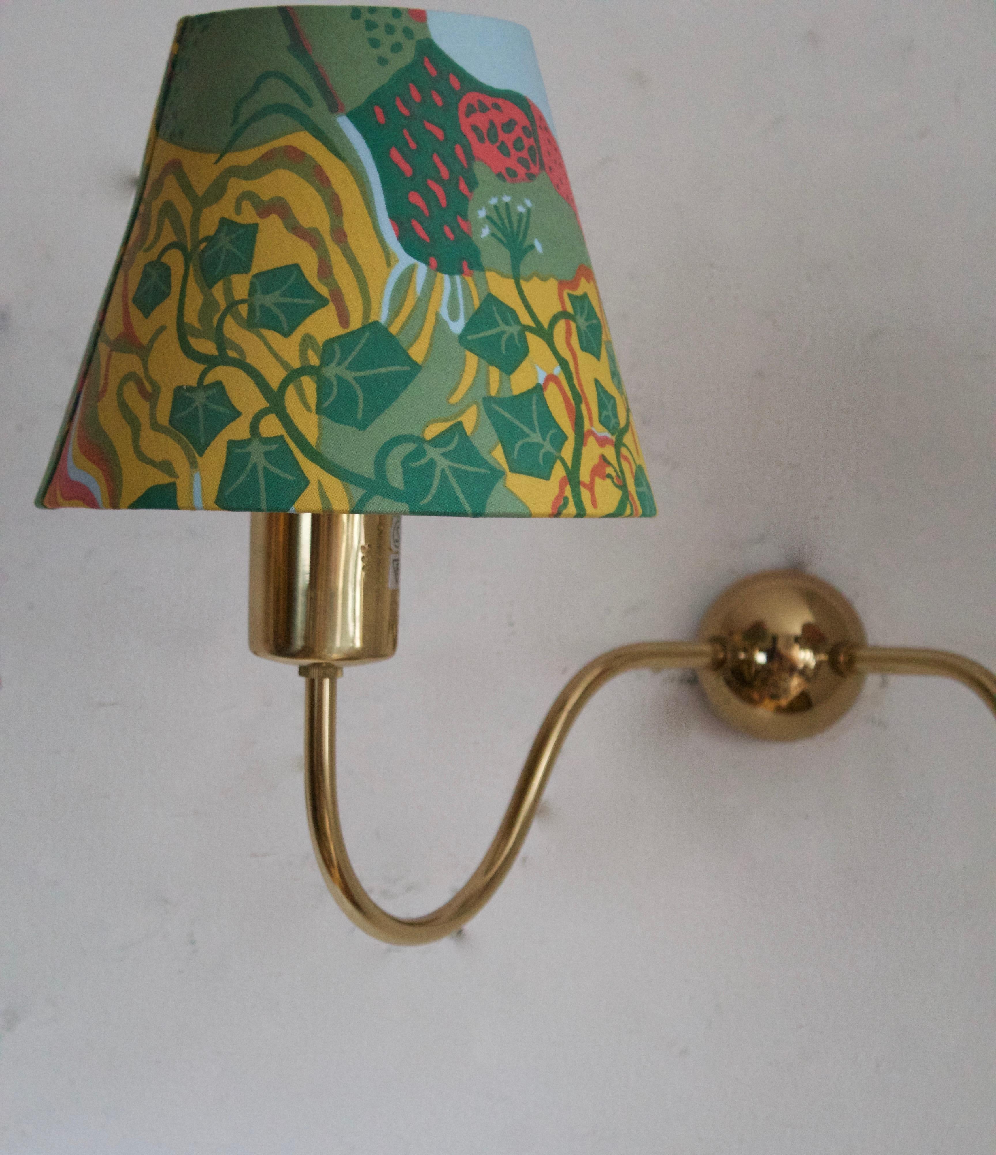 Swedish Josef Frank, Two-Armed Wall Light, Brass, Fabric, Svenskt Tenn, Sweden