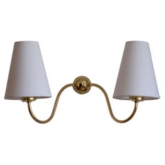 Josef Frank, Two-Armed Wall Light, Brass, Fabric, Svenskt Tenn, Sweden