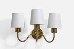 Josef Frank, Wandleuchte, Messing, Stoff, Schweden, 1960er Jahre