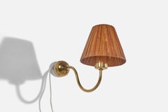 Josef Frank, Wall Light, Brass, Rattan, Sweden, 1950s