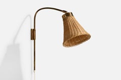 Josef Frank, Wall Light, Brass, Rattan, Sweden, 1950s