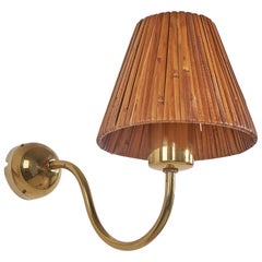 Josef Frank, Wall Light, Brass, Rattan, Sweden, 1950s